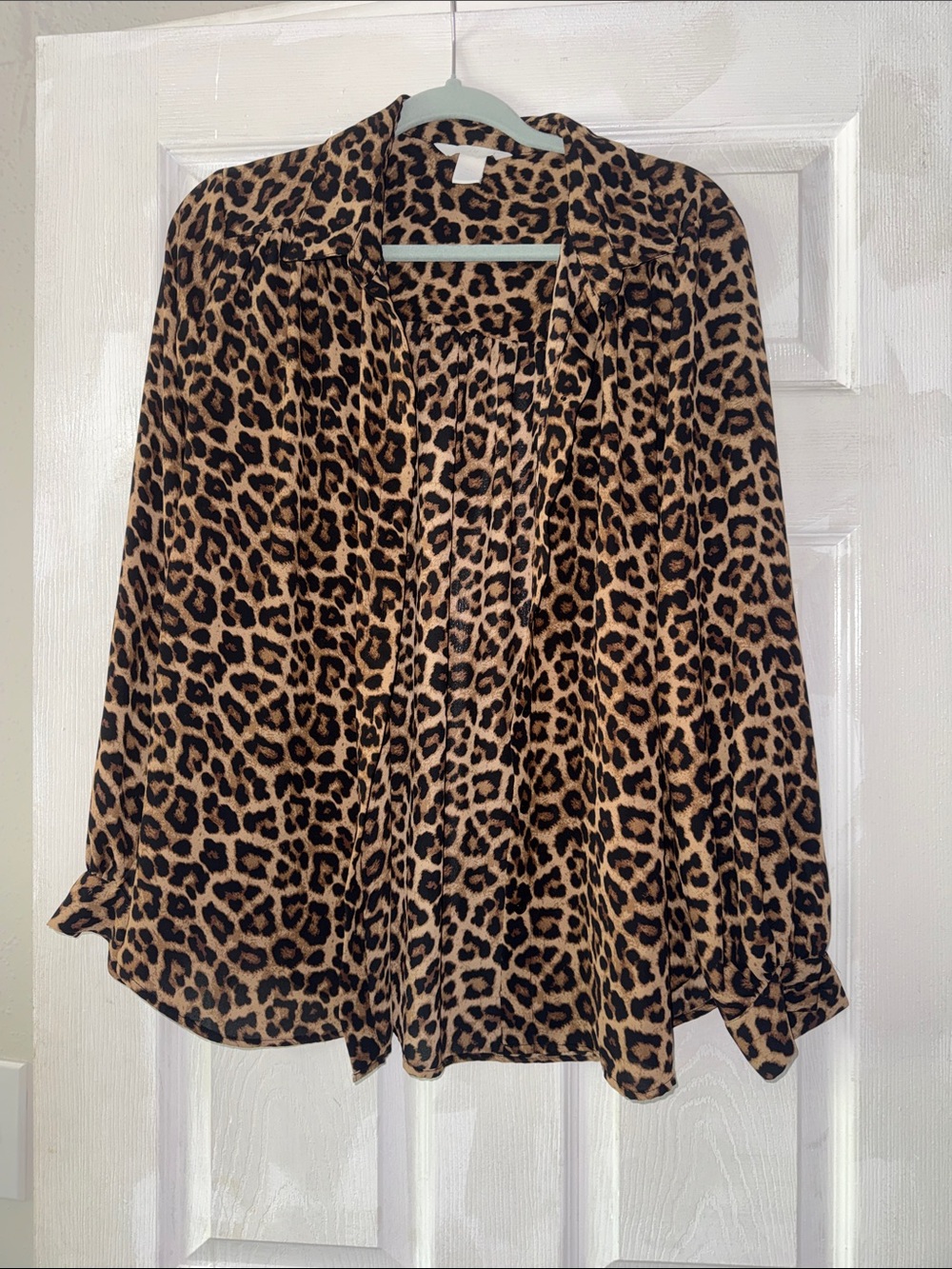 Leopard Print Long Sleeve Women's Top - Tan & Black